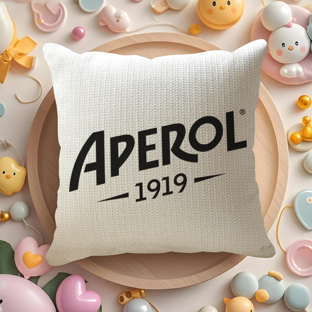 A-Aperol Logo Cushion Cover Natural Linen Organic Fabric Double-Sided Printing Sofa Home Decor Gift Pillow Cover