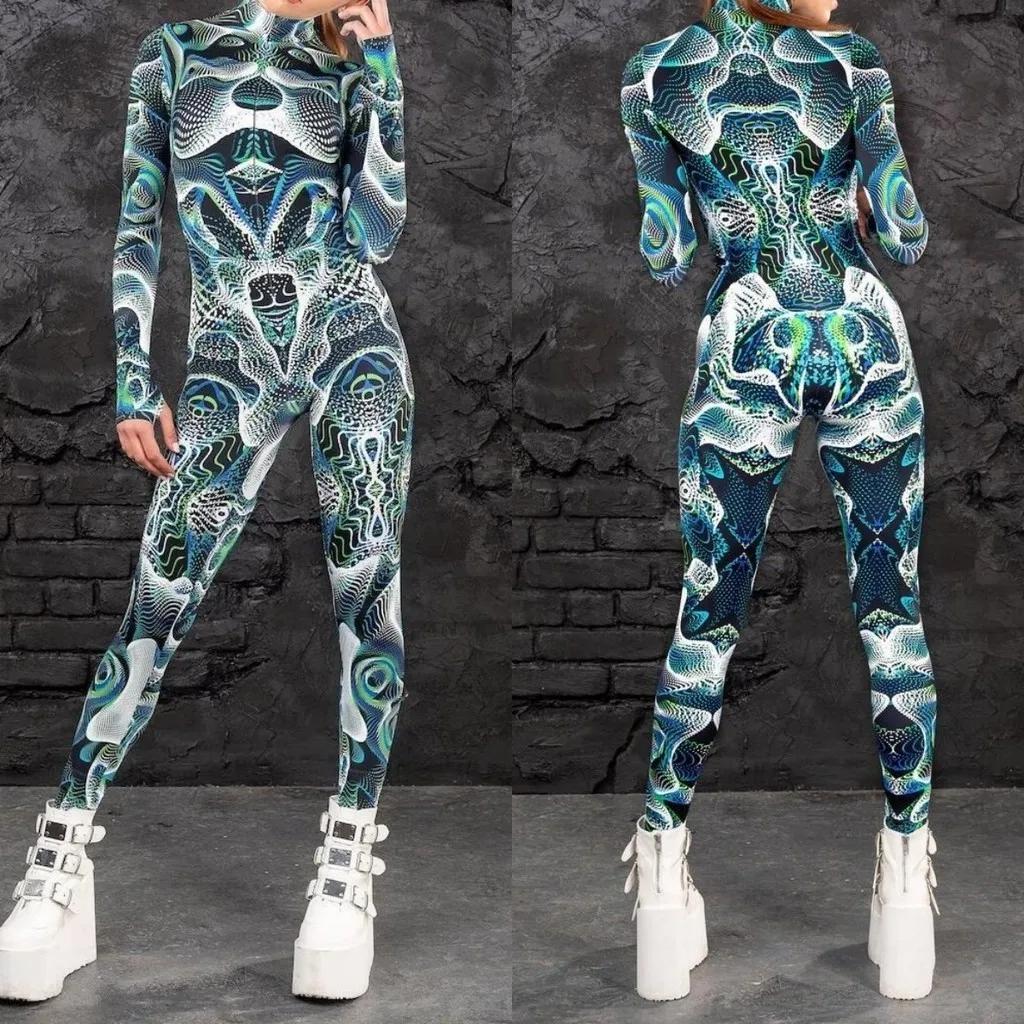 3D Digital Printing Stage Performance Costumes Adults Halloween Events Carnival Theme Party Cosplay Outfit Pretend Game Jumpsuit