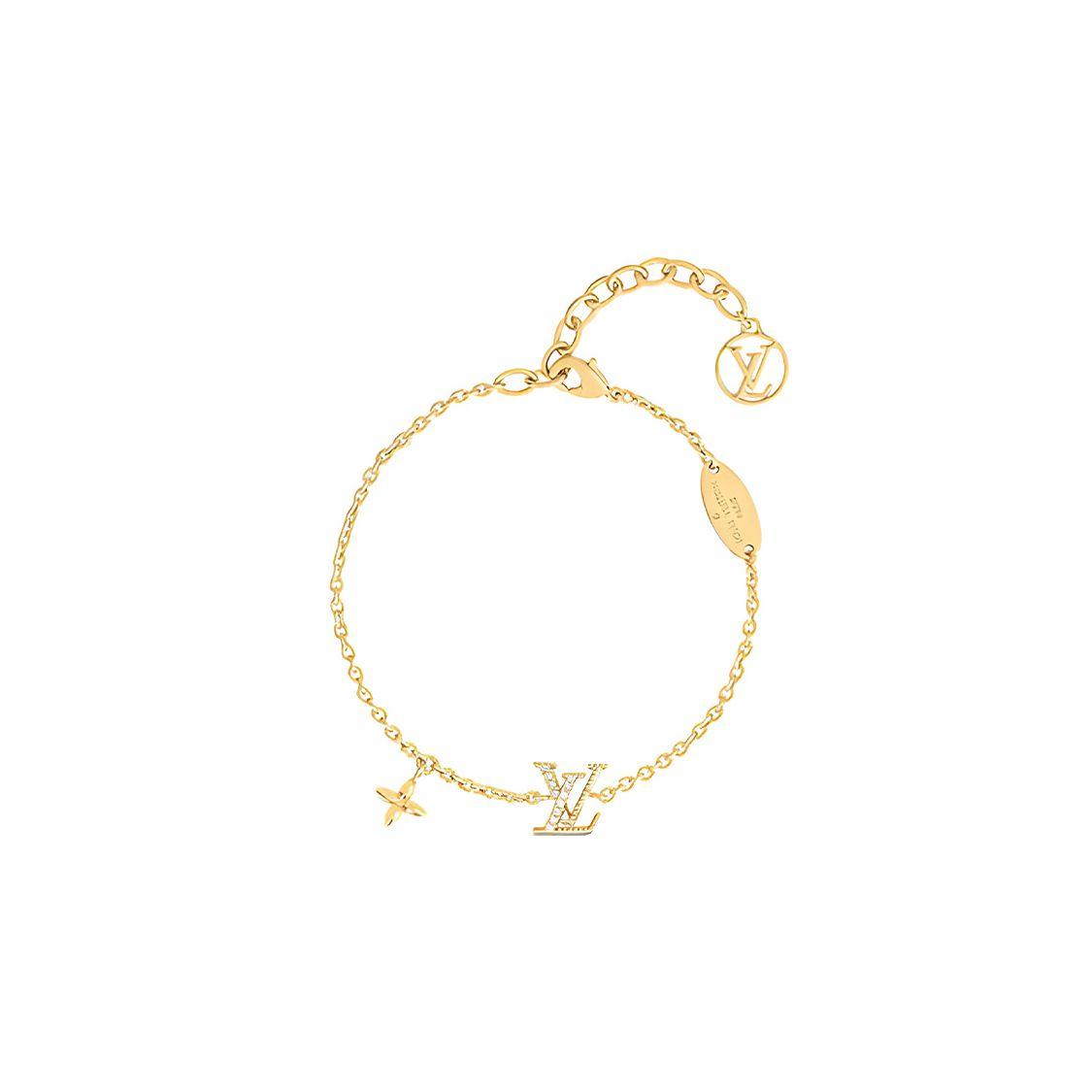 

Louis Vuitton Hollow Logo Metal Crystal Bracelet Women Bracelet Gold M00587 Heart Box