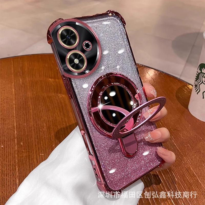 Applicable To Enjoy 90 Mobile Phone Case Glitter Powder Makeup Mirror Magnetic Suction Bracket To Play 50P Soft Case Four Corners To Enjoy 70X