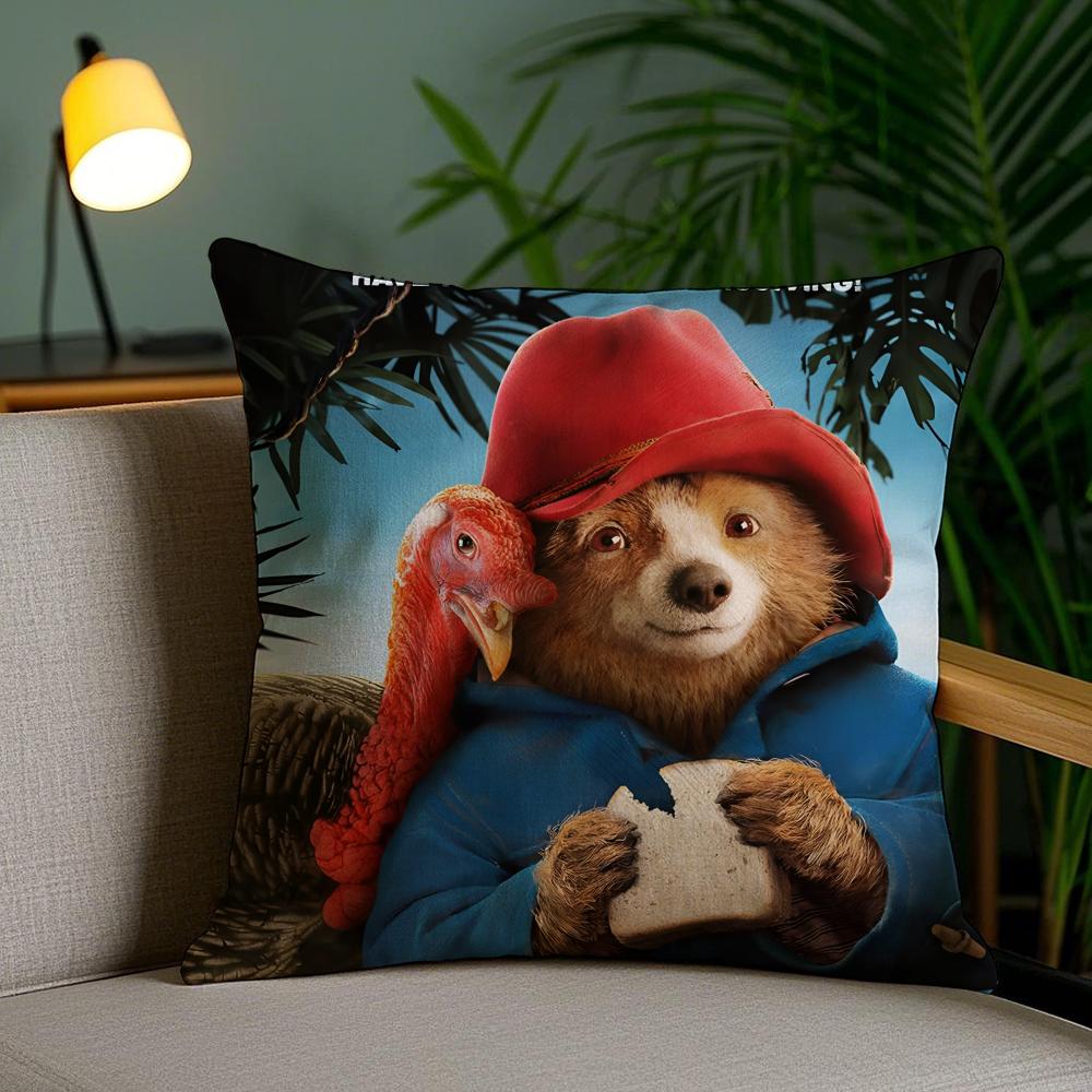 Cute P-Paddington Bear Cushion Cover Plush Fabric Soft Double-Sided Printed Invisible Zipper Sofa Pillow Case Home Decor