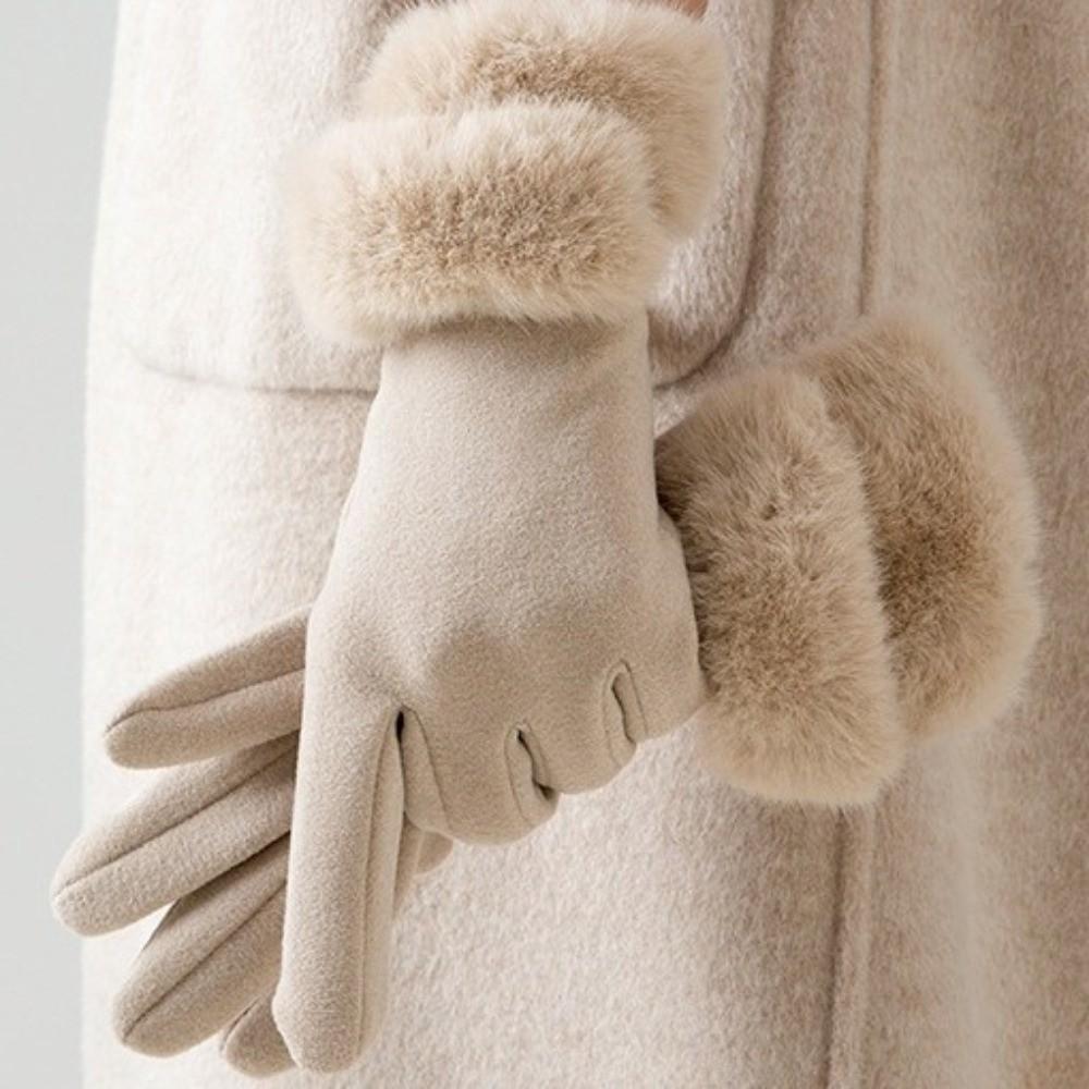 Solid Color Suede Gloves  Women Winter Gloves Casual Cycling Mittens  Skiing