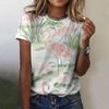 Moda feminina camiseta com gráfico de flamenco 3D impresso manga curta verão oversized poliéster fibra roupas