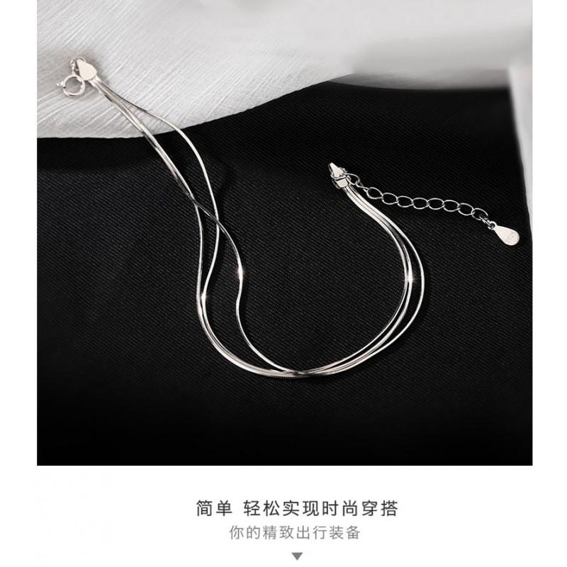 Sterling Triple Layer Snake Chain Bracelet Women Minimalist Geometric Design Elegant Daily Wear