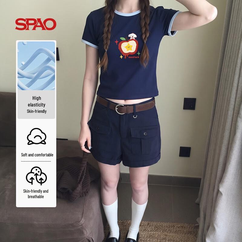 SPAO Women s Retro Apple Puppy Print Slim Fit T-shirt XL