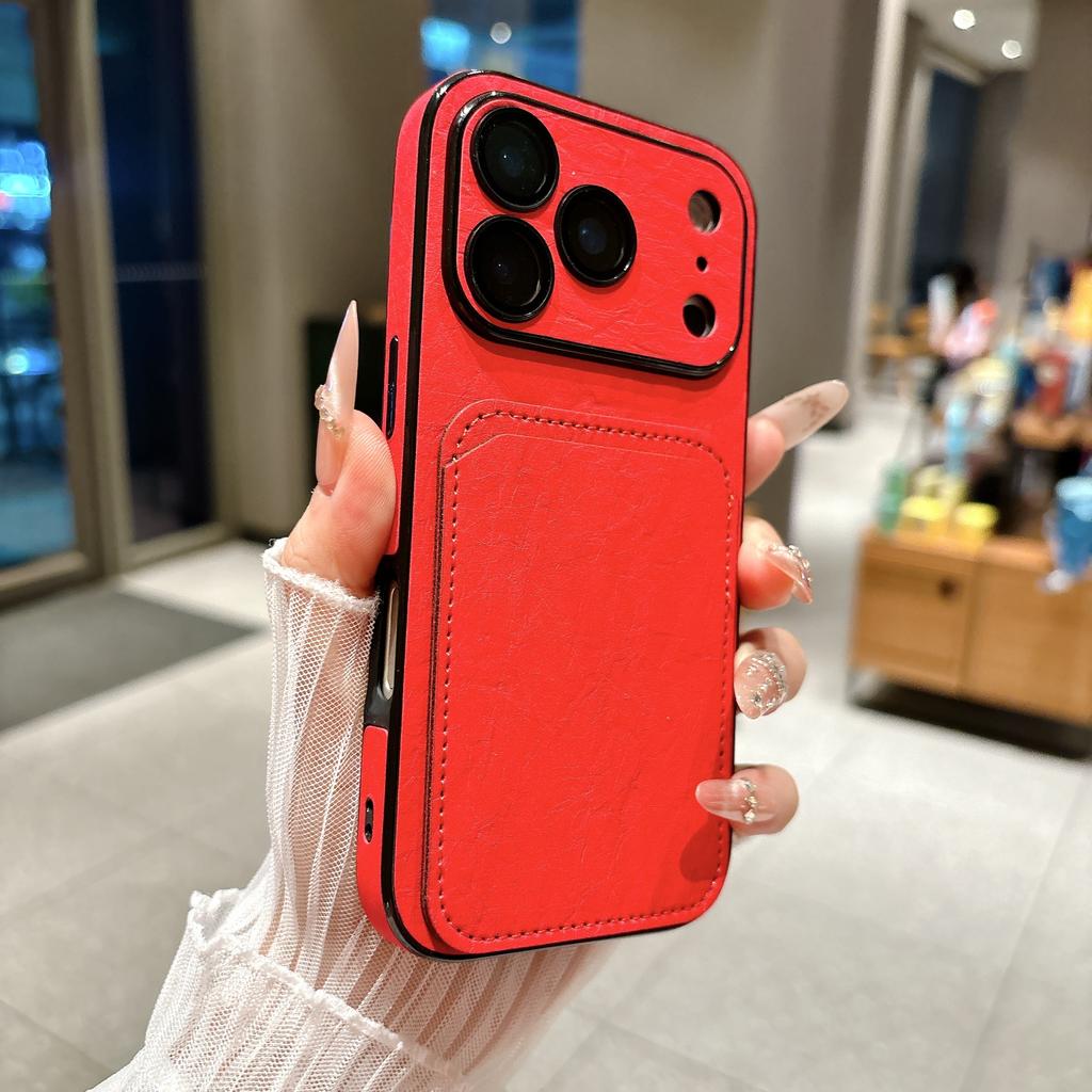 Large Window Wrinkle Texture Card Slot Case For For Iphone 17 16 1 14 Plus 13 Pro Max Lens Protection Shockproof Matte Wallet Cover