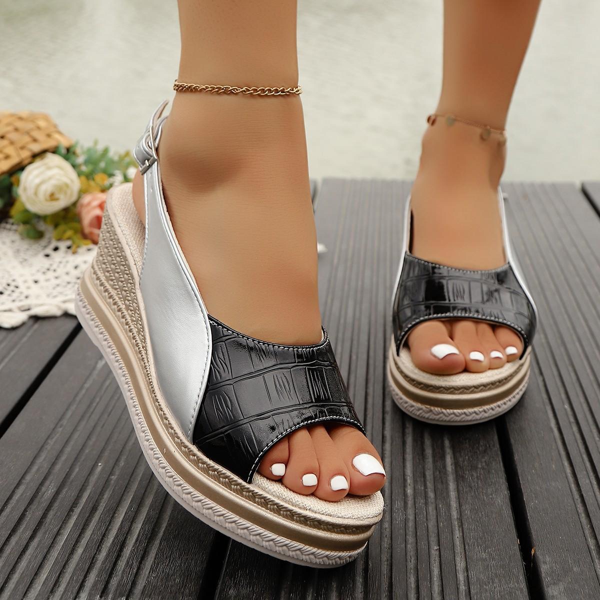

2026 Summer Women s Platform Wedge Sandals Peep Toe Buckle Strap Roman Plus Size Casual Shoes 43