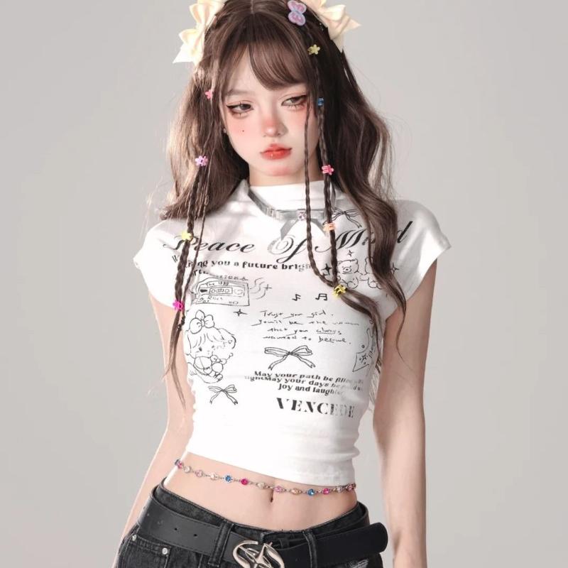 

Женские топы Y2K с принтом, футболки для женщин, сексуальные футболки, дизайн для контроля живота, модные женские футболки, топы с мультяшными буквами, футболки с коротким рукавом, повседневные футболки S