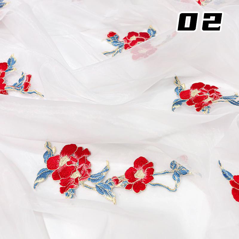 50*150cm Camellia Flower Embroidery Fabric For Sewing Ancient Hanfu Dress Skirts Stage Costume Chinese Designer Fabric
