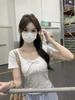 Spring/Summer Korean Style Slim-Fit Bow Tie Lace-Up Short-Sleeved T-Shirt for Women