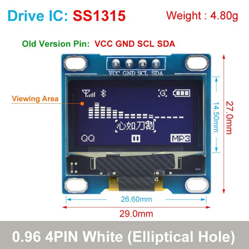 TZT 0.96 inch OLED 4PIN 7PIN  IIC Serial White Display Module 128X64 I2C SSD1306 12864 LCD Screen Board  for Arduino
