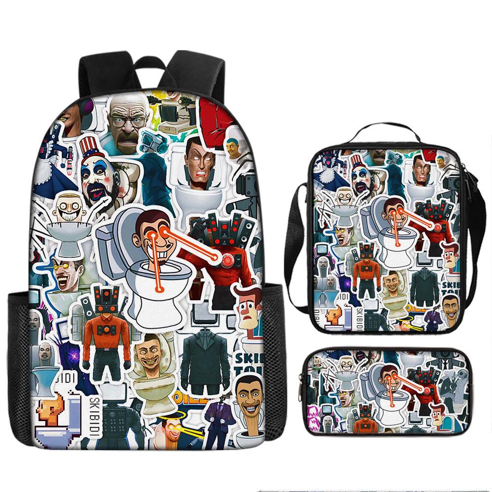 Luxe Nieuwigheid Bijzonder Cool skibidi toilet 3D Print 3 stuks/Set leerling Schooltassen Laptop Dagrugzak Rugzak Lunchtas Etui