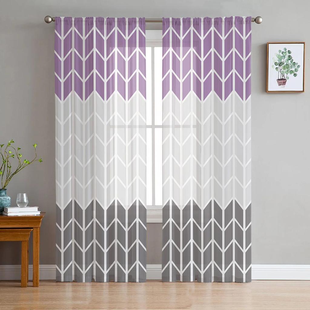 Geometric Yellow Gray Sheer Curtains For Living Room Bedroom Tulle Window Drapes For Kitchen Decoration