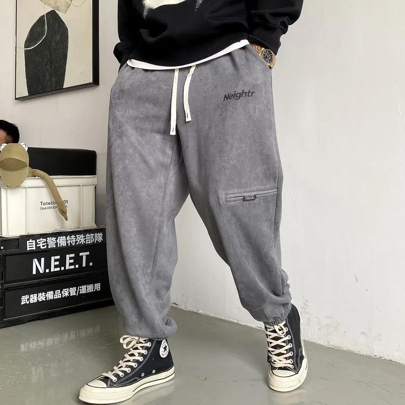 

Плюшевые бархатные утолщенные длинные брюки большого размера для красивых брюк на завязках, тонкие суперсвободные мужские брюки гаремы с высокой посадкой L серый