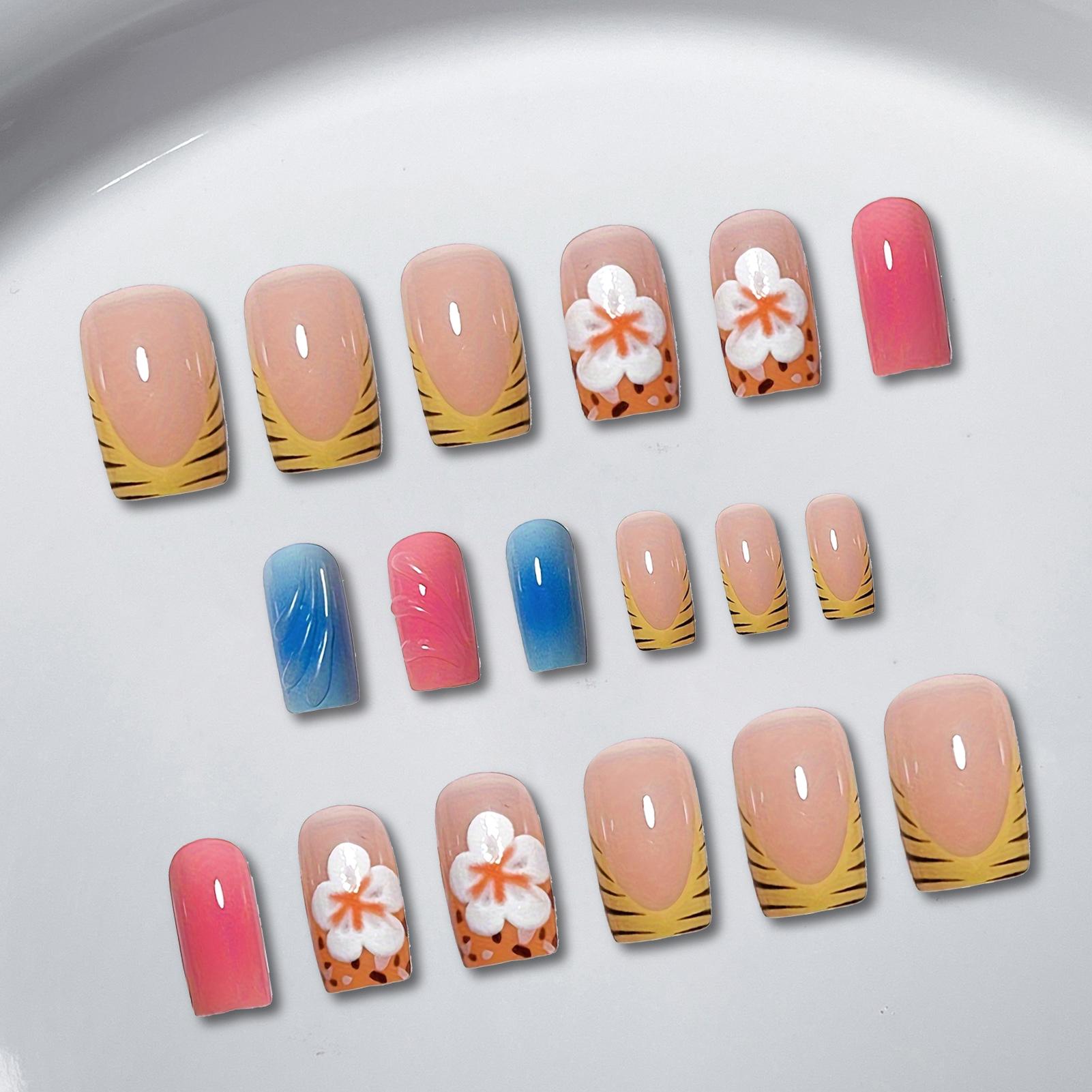 24pcs Flower Square Press On Nails Floral Pattern Removable Press On Nails for Stage Performance Wear A красный/чёрный