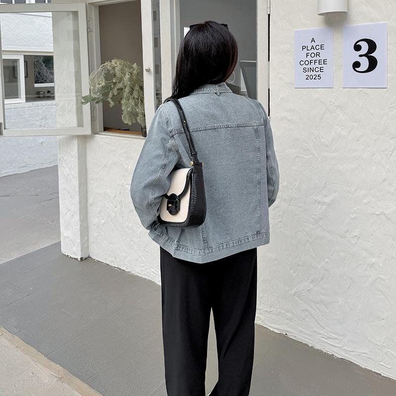 Retro ruffian handsome high street denim jacket women's autumn new fat mm thin neutral style top 132007