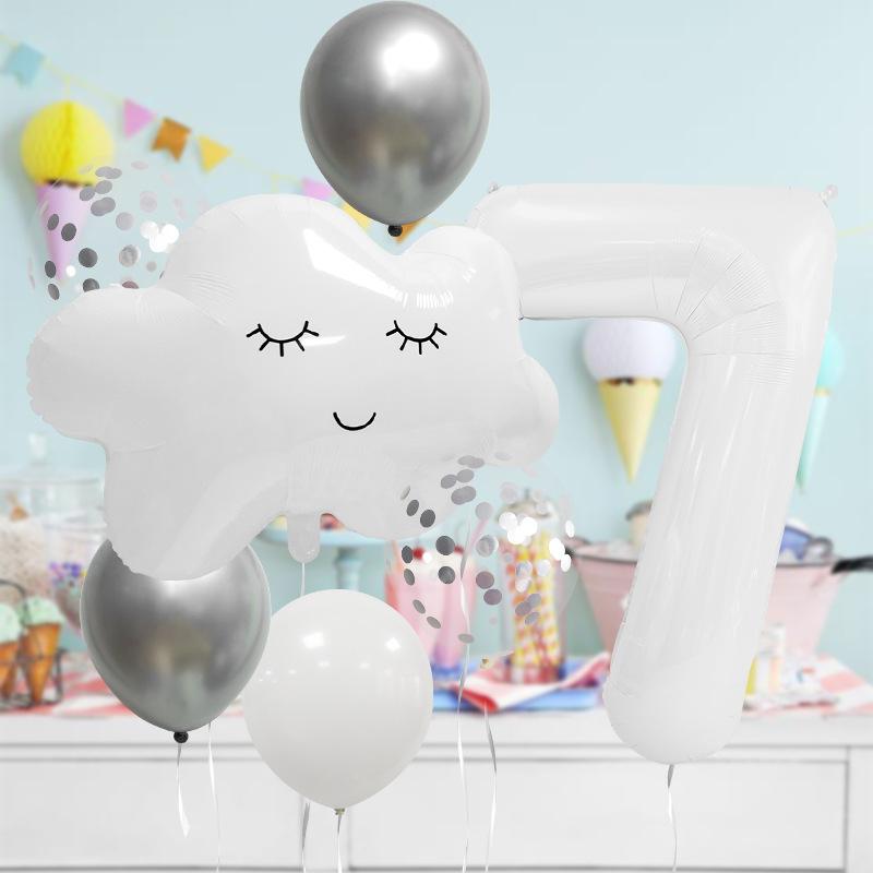 Small fresh cloud white smiley face children's birthday 40 inch digital aluminum film latex balloon bundle
