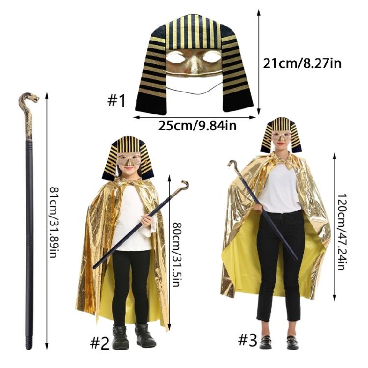 Egyptian Pharaoh Costume Golden Cape Cloak Wrap Egyptian Mask Pharaoh Mask Hallf Face Mask for Halloween Cosplay Party