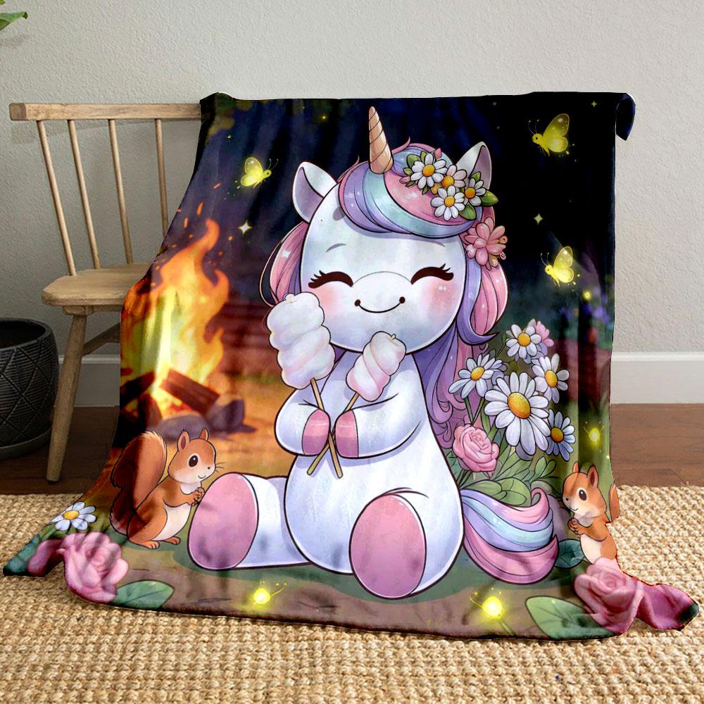 Multiple Sizes Cute Cartoon Unicorn Print Blanket Home Travel Camping for Adults and Kids Luxury Gifts Picnic Blanket