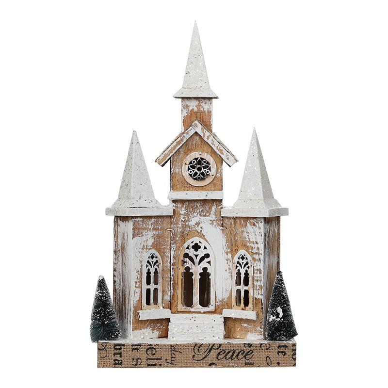 Christmas Wooden Lighted Snow House Mini Cabin European Vintage Xmas Decor