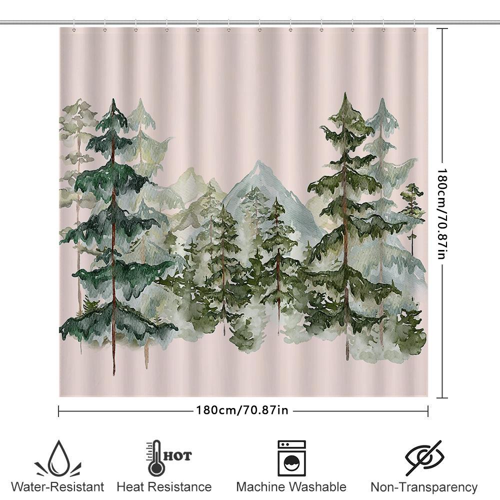 Forest Landscape Shower Curtain Nature Trees Mountain Backdrop Scenic Bathroom Decor Rustic Woodland Shower Curtain Greenery Bac