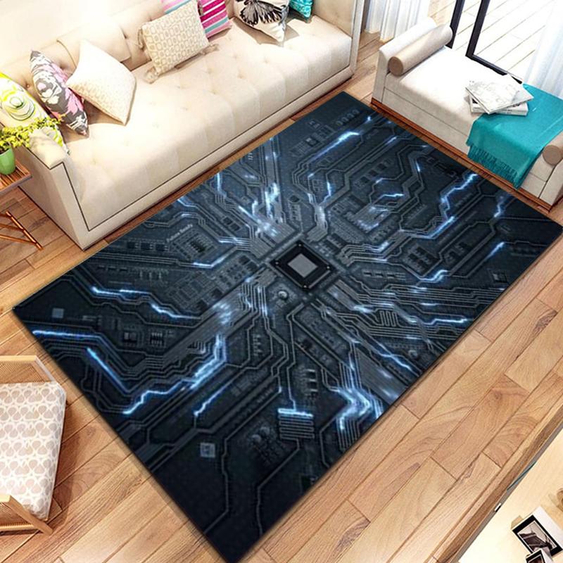 3D Chip Circuit Board Area Rug,Carpet Rug for Home Living Room Bedroom Sofa Play Room Doormat Decor, floor mats  coffee tables
