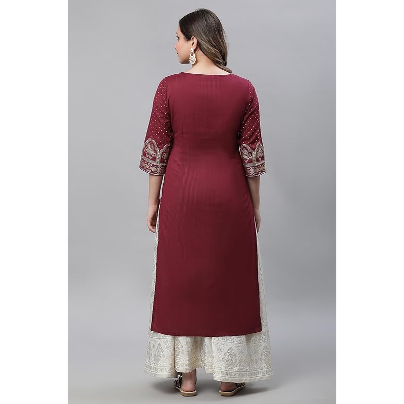 Aurelia Maroon Geometric Printed Printed Lace Cotton Regular Kurta for Women L красный