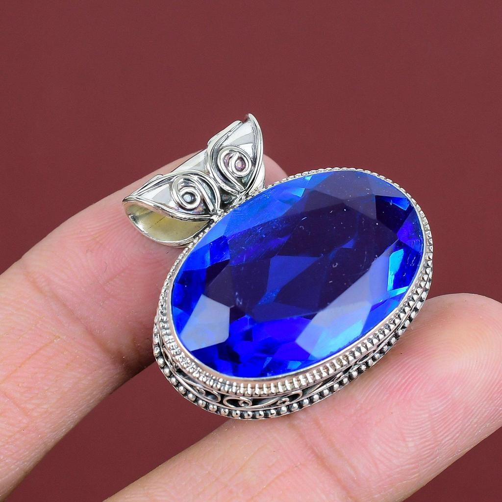 Faceted Tanzanite Quartz Pendant Natural Gemstone Pendant 925 Sterling Silver Pendant Antique Jewelry Handmade Vintage Pendant Gifts For Her