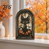 Solid Wood Picture Frame Halloween Vintage Arch Wooden Sign, Gothic Spooky Ghost Wall Hanging Decor Dark Academia with Bracket, Rustic Aesthetic Home