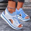 Fashion 2024 Summer New Women Sandals Round Toe Platform Sole Mesh Single Women Shoes Casual Fashion Blue Butterfly Plus Size Sandals
