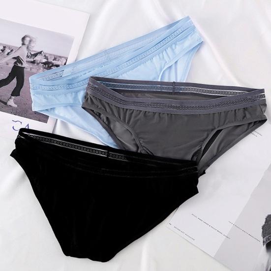 Men Briefs Mid-rise Elastic Waistband Thin Ice Silk Panties Solid Color Perspective Breathable Comfortable Fit Underwear