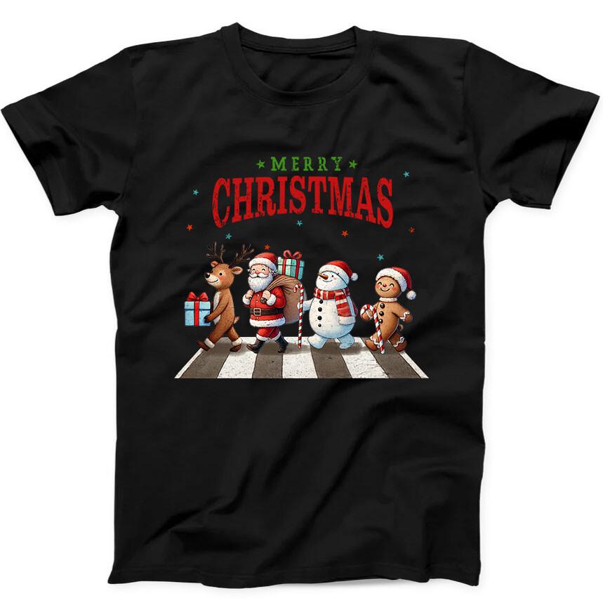 Christmas Reindeer Santa Snowman Gingerbread Funny Gift Tee Black T Shirt 149