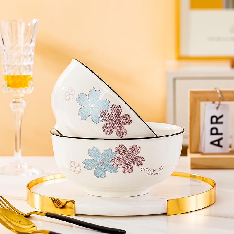 Haoya Jingdezhen Floral Ceramic Soup Bowls - 7 Inch, Set of 2