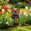Garden Flower Bed Decoration Butterfly Memorial Stake, Miss You Sign, Pink Weather Resistant Yard Art Rose Stake for Lawn Courtyard Cemetery Romantic