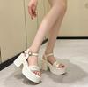 Fashion 10CM Microfiber Leather Breathable New Summer High Brand Heels Women Buckle Platform Wedge Sandals Shoes Peep Toe Flats Sneaker