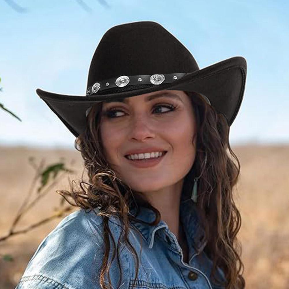 Western Style Cowboy Hat For Women Fashionable Trendy Cowboy Summer Hat Protection Formal Brimm R4X8