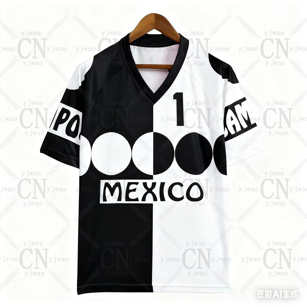 Messico Campos 1 Maglia da Calcio Retro Scollo a V Larga Asciugatura Rapida Traspirante T-shirt Estiva da Allenamento Uomo&Donna Top Casual