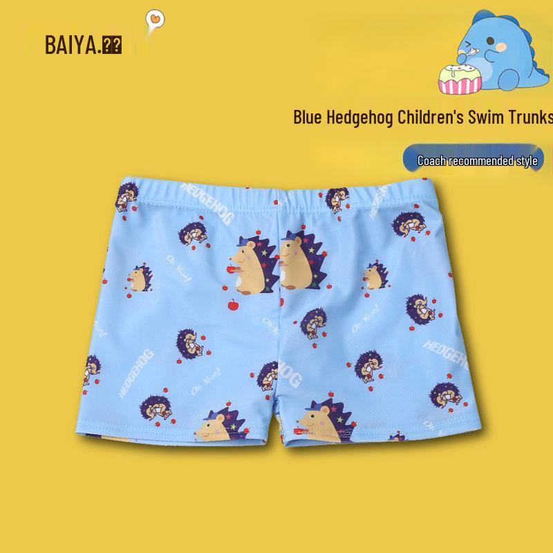 New Boys' Cartoon Swim Trunks - Comfortable Polyester for Hot Spring & Summer, Sizes Small & Medium