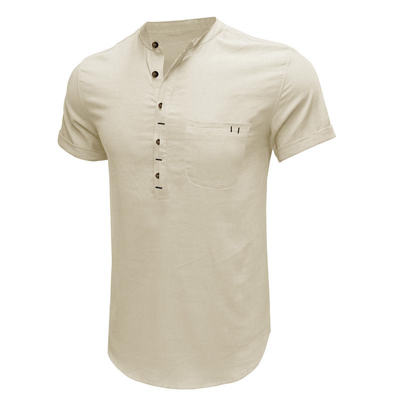 Summer Men's Short-sleeved Stand Collar Linen Shirt Breathable Short-sleeved Cotton Linen Shirt Men Casual Wear Minimalist Fashion Breathable Shirt