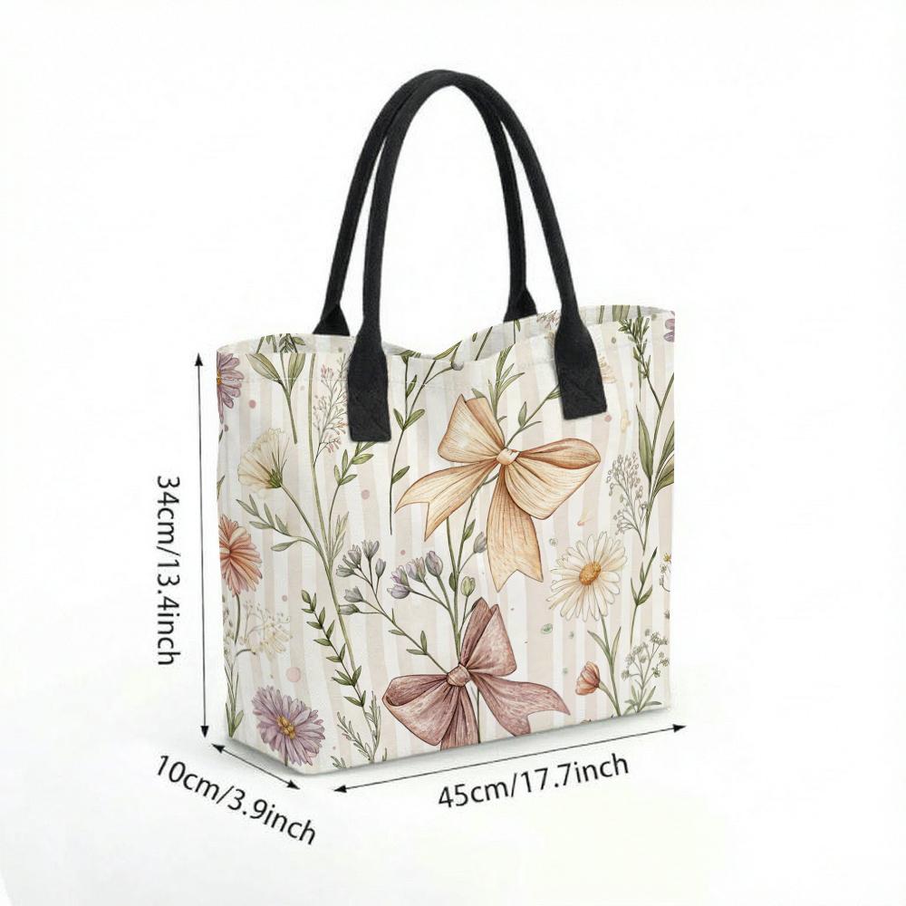 Floral Bow Printed Tote Bag Fashion Casual Large Capacity Daily Shopping Shoulder Handbag