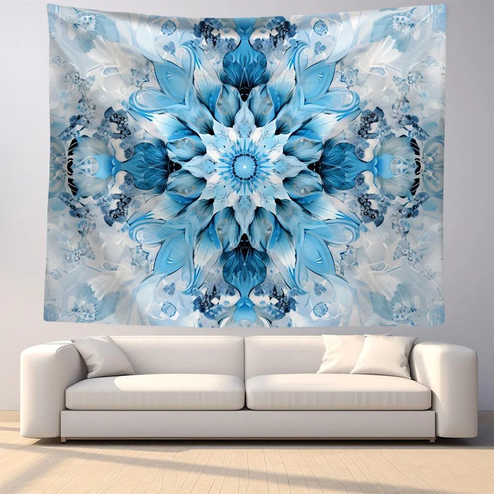 Blue Mandala Flower Pattern Hanging Cloth Home Wall Decoration Tapestry Bedroom Living Room Tapestry