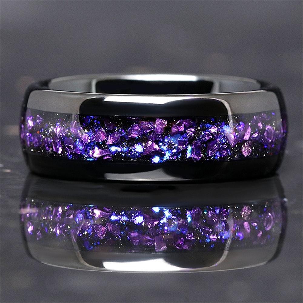 Fashion 8mm Men Stainless Steel Rings Inlay Galaxy Style Abalone Shell Rings For Men Wedding Engagement Band Jewelry Gift