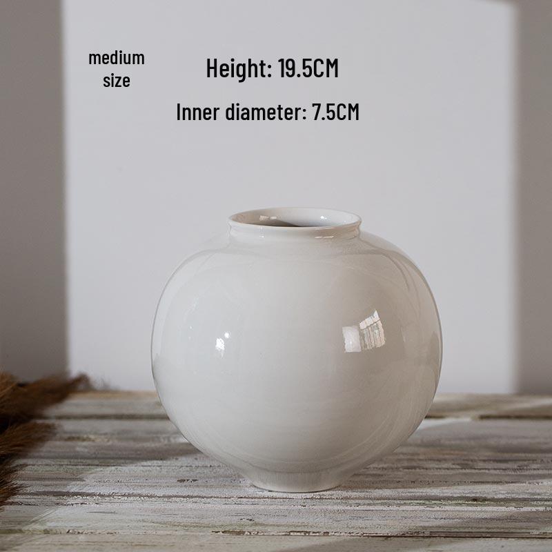 

Handmade Off-White Moon Jar Ceramic Vase for Hydroponic Floral Arrangements - New Chinese Style