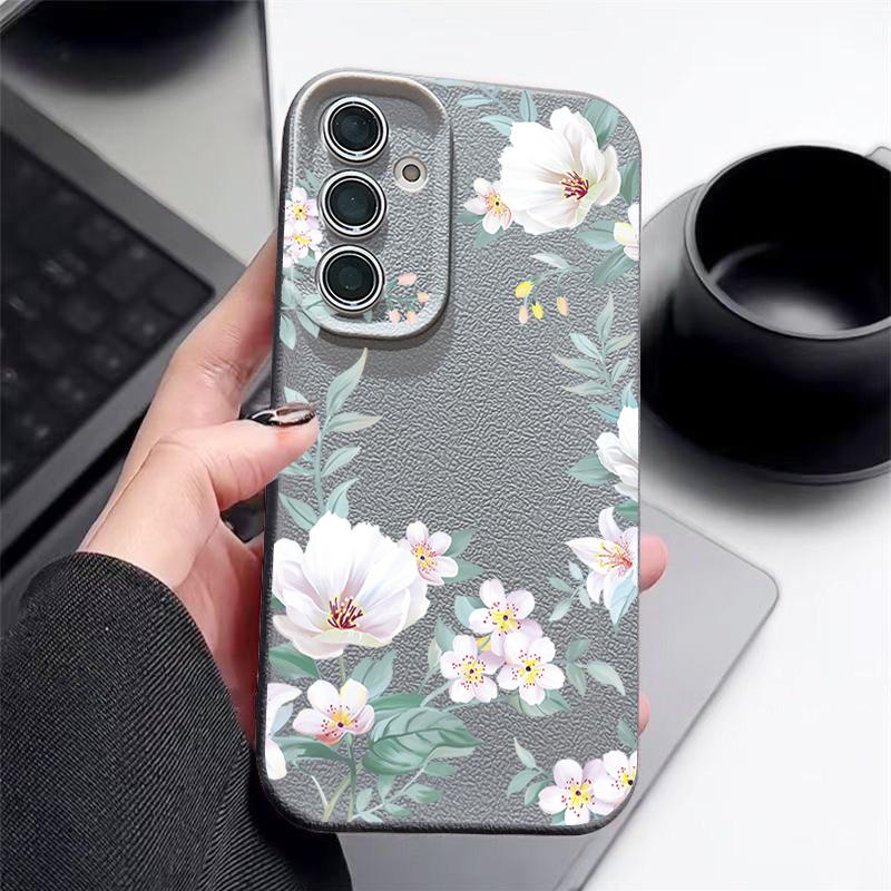 

Простой цветочный узор противоударный мягкий чехол для Samsung S25 Ultra S24 FE S23 S22 A56 A16 A36 A15 A55 A35 A54 кожаная текстура TPU матовый тонкий чехол для телефона Samsung A56 5G серый