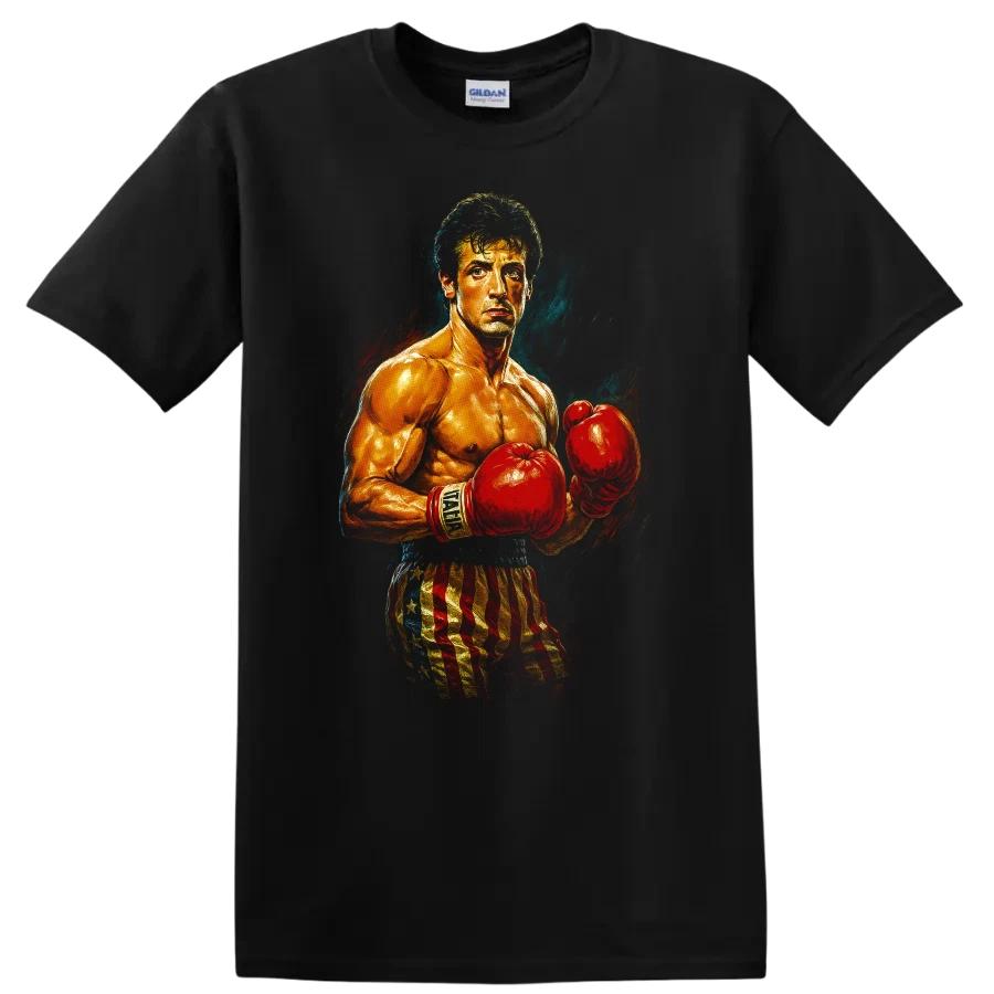 Rocky Movie Boxer T Shirt Red Gloves American Flag Shorts Tee