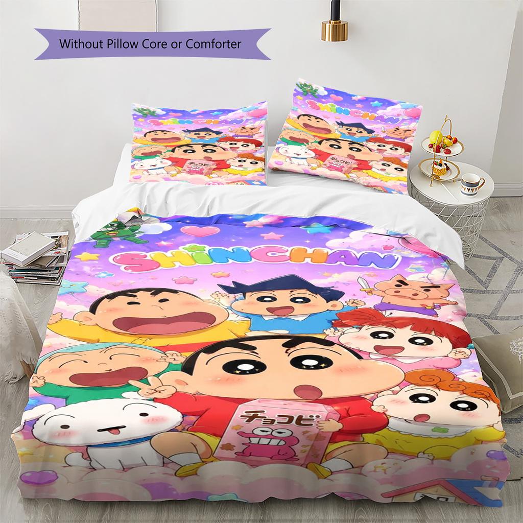 Anime Crayonshinchan Pattern Bedding Set Quilt Cover Pillowcase Home Decor Gift (1 * Duvet Cover + 2 * Pillowcase, Without Core)