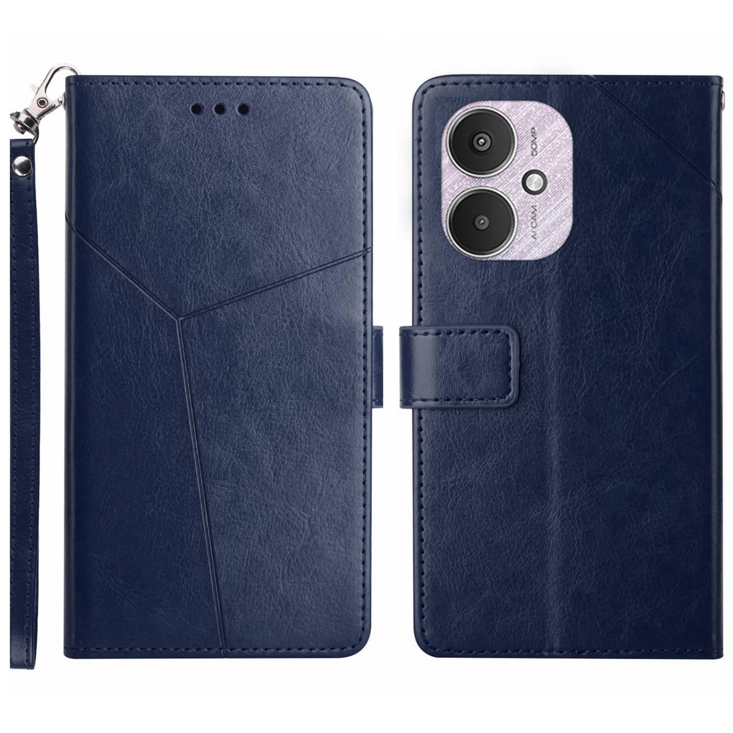 

HT01 Для Xiaomi Redmi 13C 4G/5G/13R 5G/Poco M6 5G/Poco C65 4G Кожаный чехол с Y-образным тиснением Blue