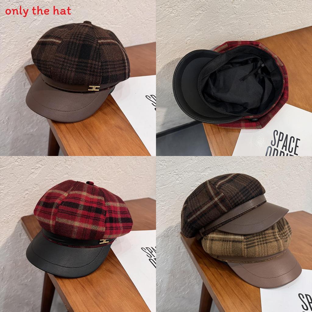 Retro Octagonal Beret Hat For Women With Grid Design For Autumn And Winter