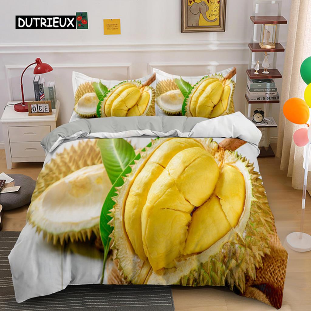 Tropikalny Owoc Durian Poszewka na Kołdrę Mikrofibra Pościel Zestaw 3D Nadruk Poszewka na Kołdrę Z Poszewkami Król Dla Nastolatka Dorosłego Wystrój Sypialni