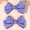 2Pcs Lovely Handmade Fabric Plaid Barrette Hair Bow Clip with Moonstitch Edge Hair Clip School Gingham Headdress